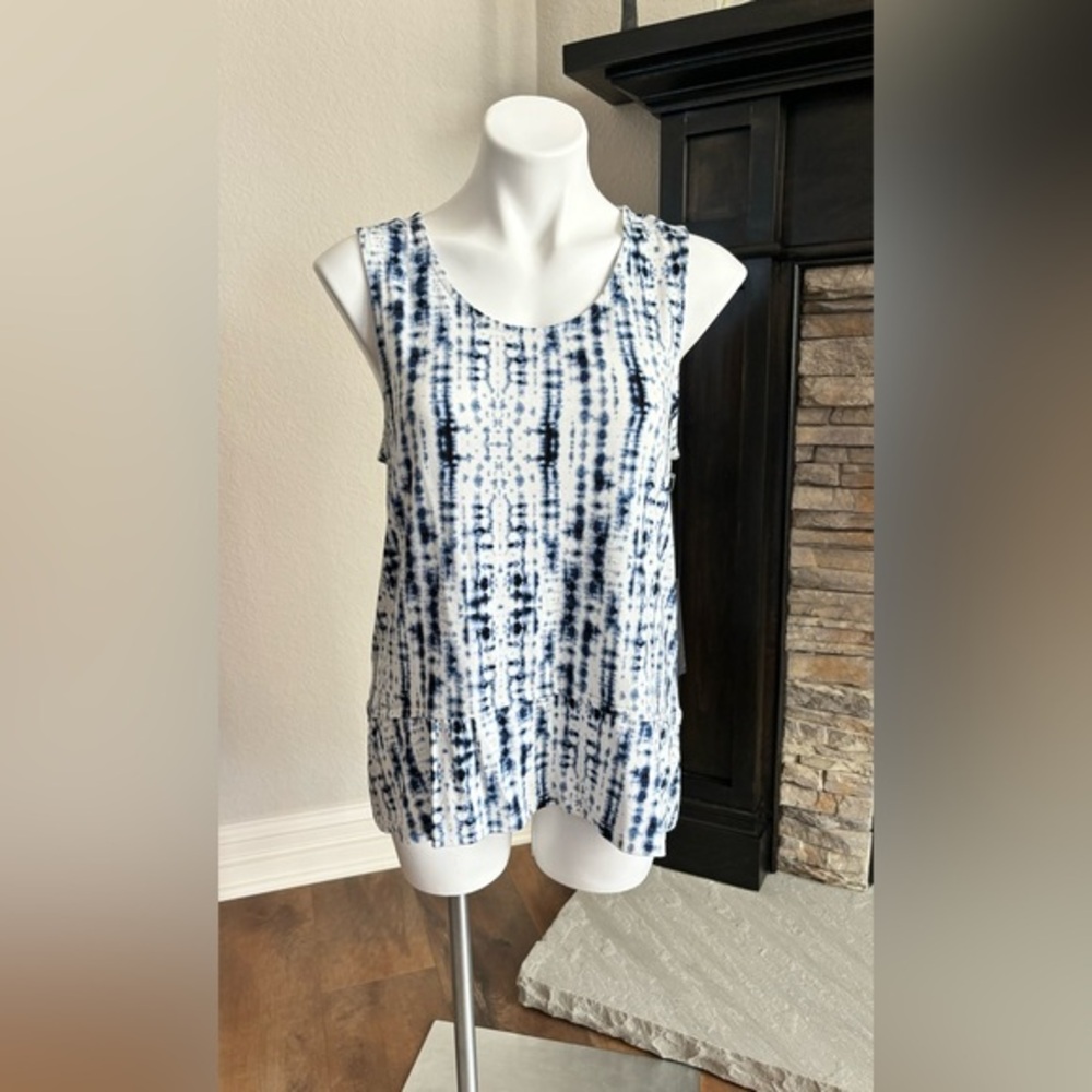 Tahari Blue White Tie‎ Dye Sleeveless Tank Top Women's Size Large NWT